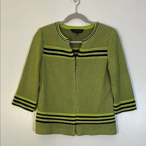 Ming Wang | Neon lime green & black zippered cardigan sweater Womens size XS